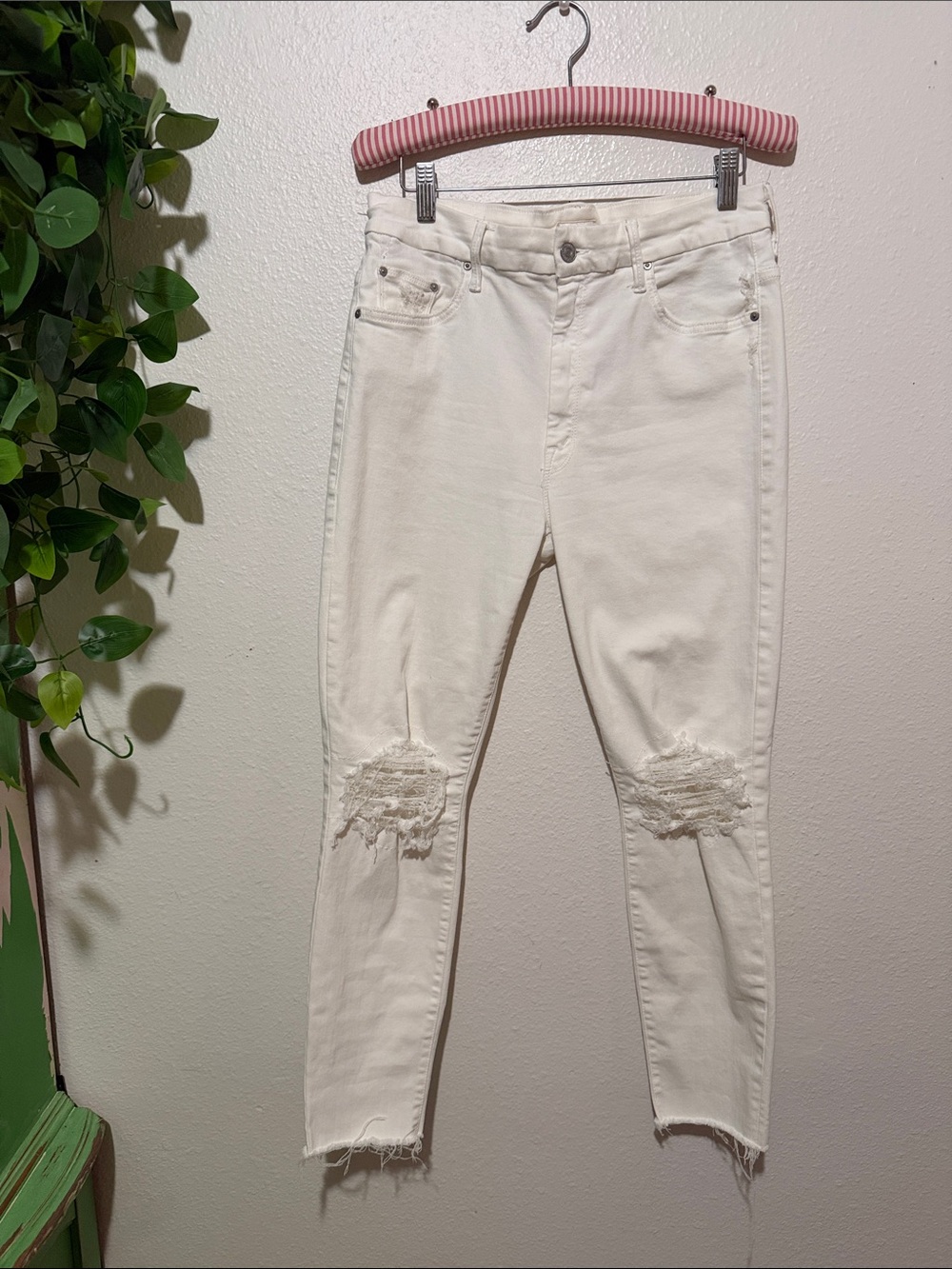 MOTHER Looker High Waist Ankle Frey Little Miss Size 31 White Skinny 1411-352